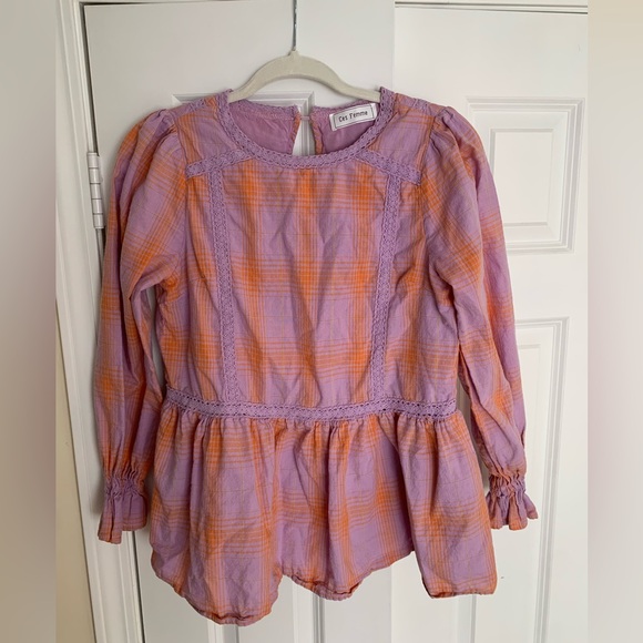 Ces Femme Purple and Orange Plaid Blouse - Picture 1 of 4